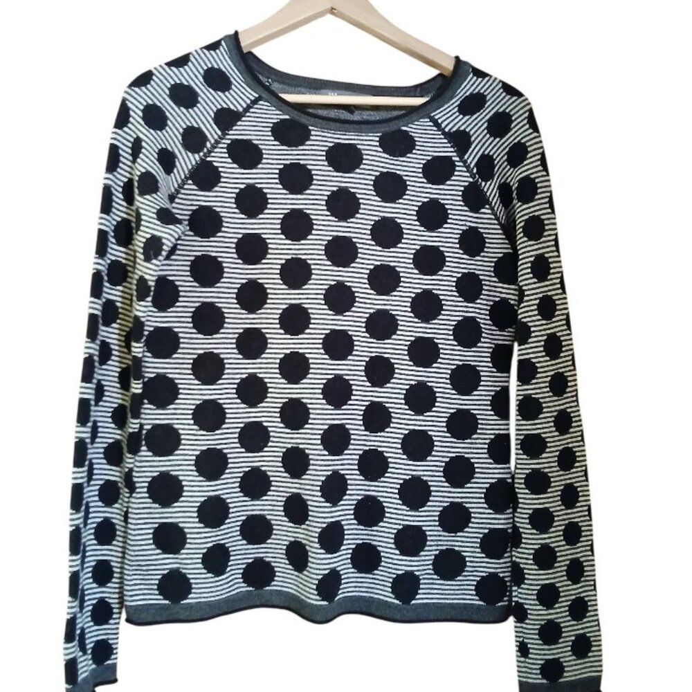 TITLE NINE Black/White Polka Dot Crew Neck Sweater - Picture 2 of 10